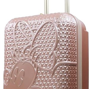 FUL Disney Minnie Mouse 25 Inch Rolling Luggage, Textured Hardshell Suitcase with Wheels, Rose Gold