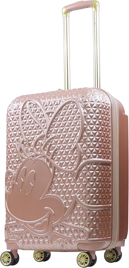 FUL Disney Minnie Mouse 25 Inch Rolling Luggage, Textured Hardshell Suitcase with Wheels, Rose Gold