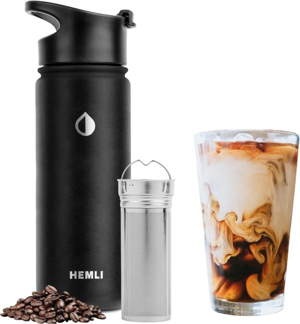 Cold Brew Bottle Coffee Maker, 18 oz Insulated Portable Cold Brew Cup To-Go Coffee Tumbler, Cold Brew Travel Mug with Stainless Steel Filter, Leakproof, Airtight, Rustproof