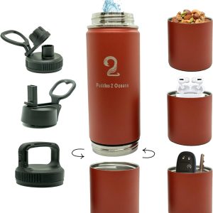 Insulated Water Bottle & Snack Container - Stainless Steel Water Bottle, 3 Lid Types BPA Free, Leak & Spill Proof Travel Bottle for Kids & Adults - Double Wall Tumbler Perfect for Gym, Hiking & School