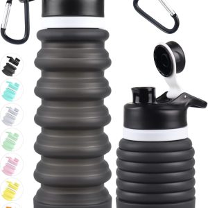 Nefeeko Collapsible Water Bottle, 26oz Silicone Foldable Water Bottles Leakproof BPA Free Travel Water Bottles with Carabiner, Portable Sport Water Bottles for Camping,Hiking Outdoor Indoor Sport