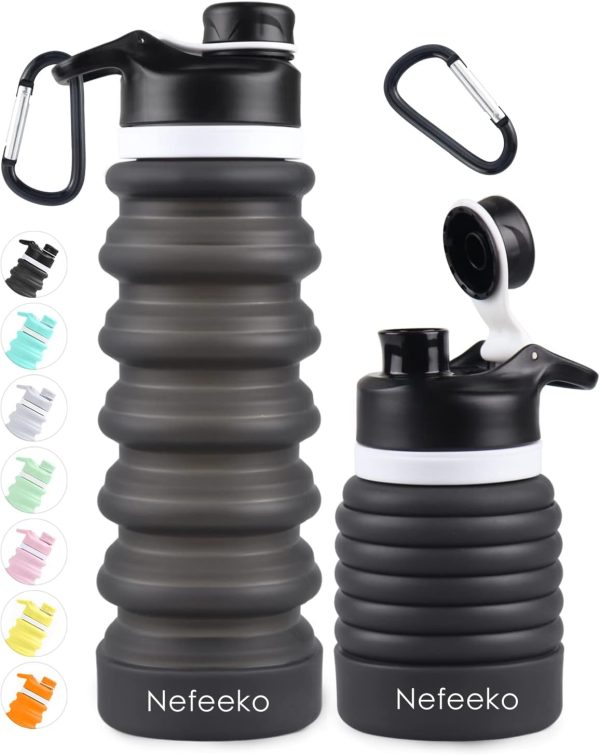 Nefeeko Collapsible Water Bottle, 26oz Silicone Foldable Water Bottles Leakproof BPA Free Travel Water Bottles with Carabiner, Portable Sport Water Bottles for Camping,Hiking Outdoor Indoor Sport