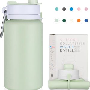 PLTCAT Collapsible Water Bottle, Foldable Water Bottle BPA Free Reusable Lightweight Leak-Proof Travel Silicone Water Bottle for Travel, Gym, Hiking, Office, Camping