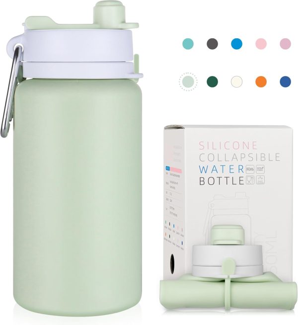 PLTCAT Collapsible Water Bottle, Foldable Water Bottle BPA Free Reusable Lightweight Leak-Proof Travel Silicone Water Bottle for Travel, Gym, Hiking, Office, Camping